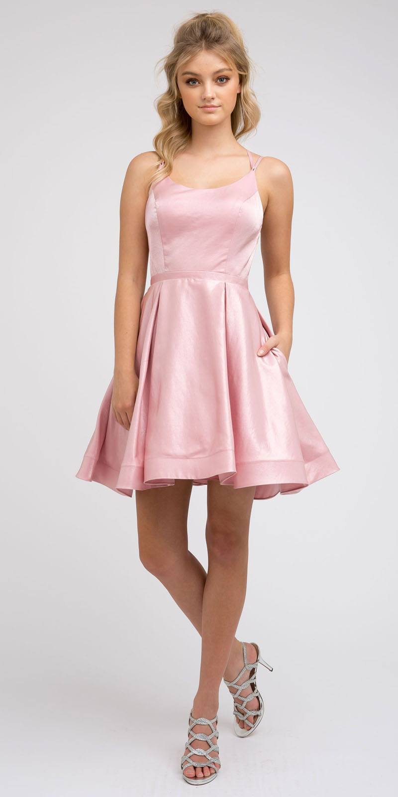 Caged-Back Homecoming Short Dress With Pockets