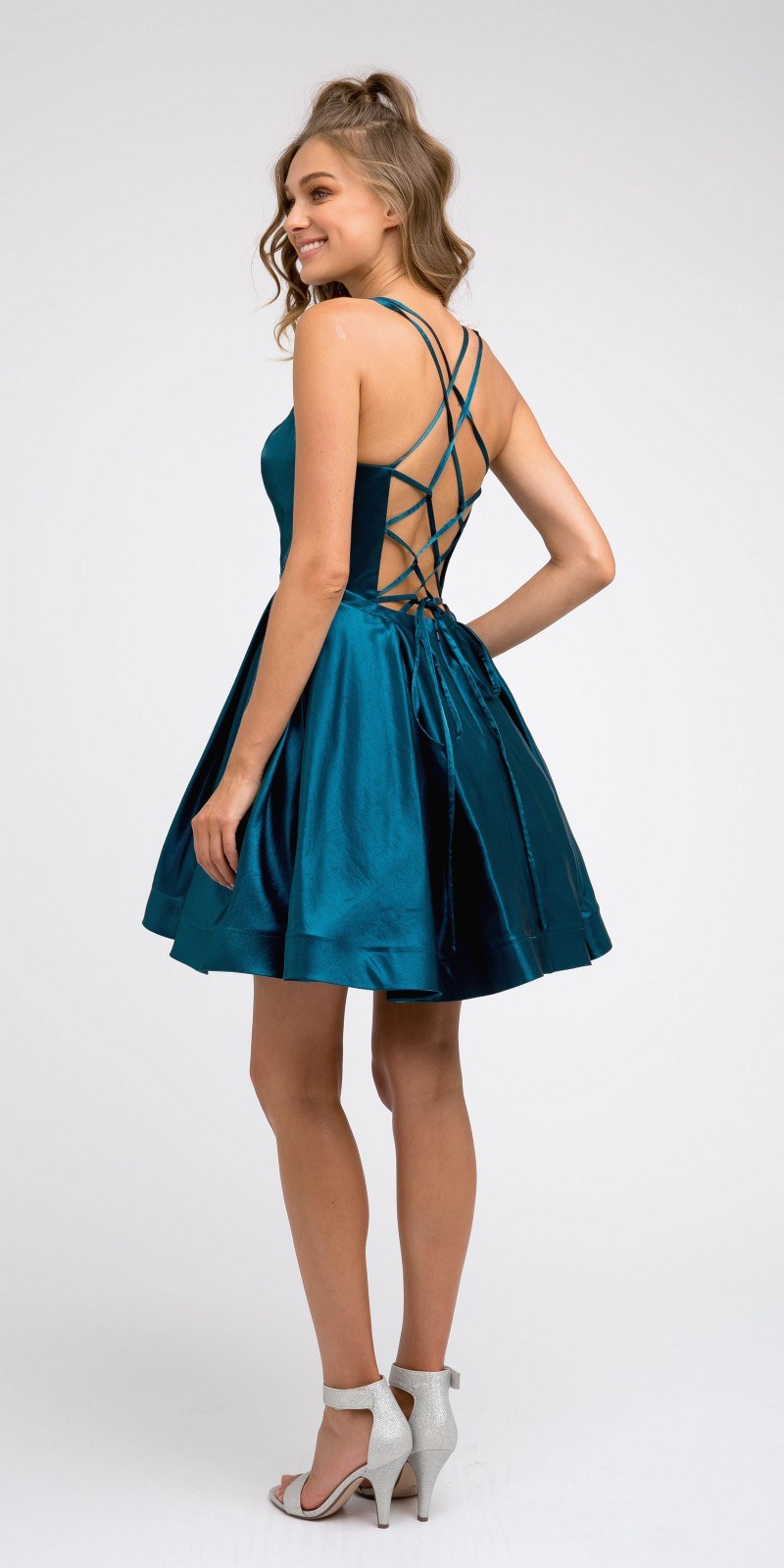 Caged-Back Homecoming Short Dress With Pockets