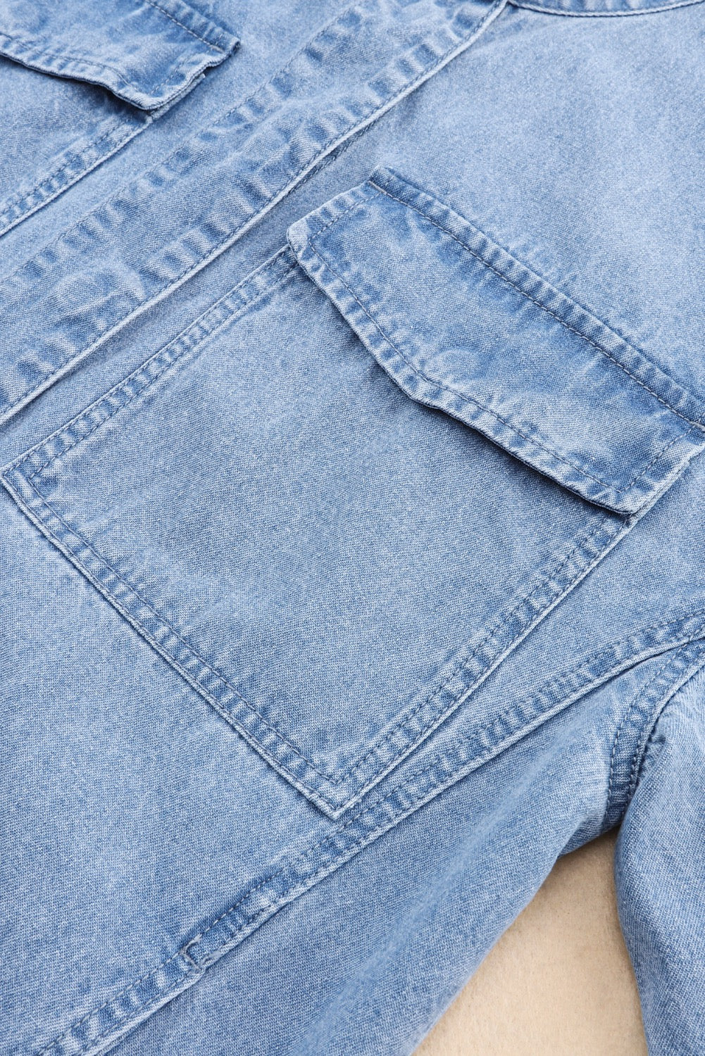 Light Blue Boxy Drawstring Denim Jacket