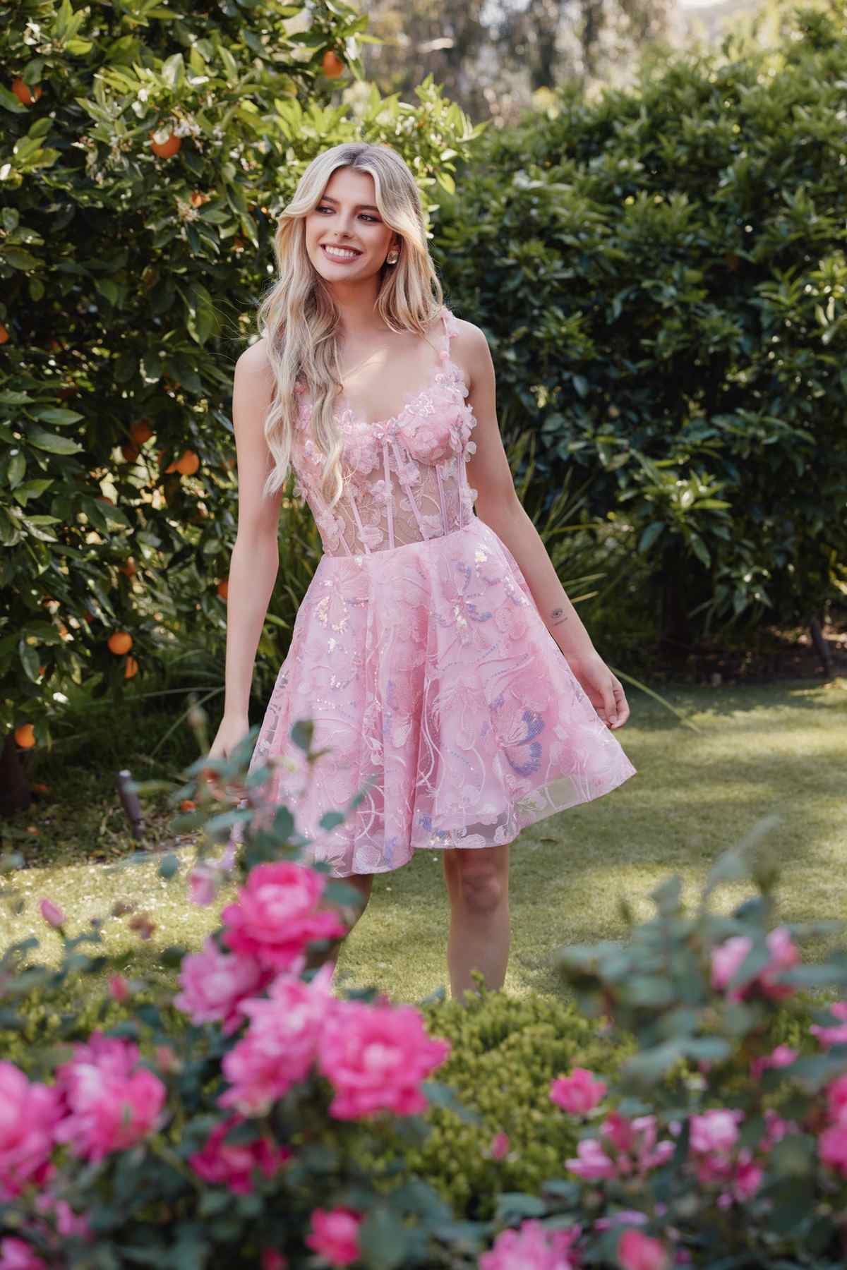Embroidered Lace With Corset Bodice Cocktail Dress