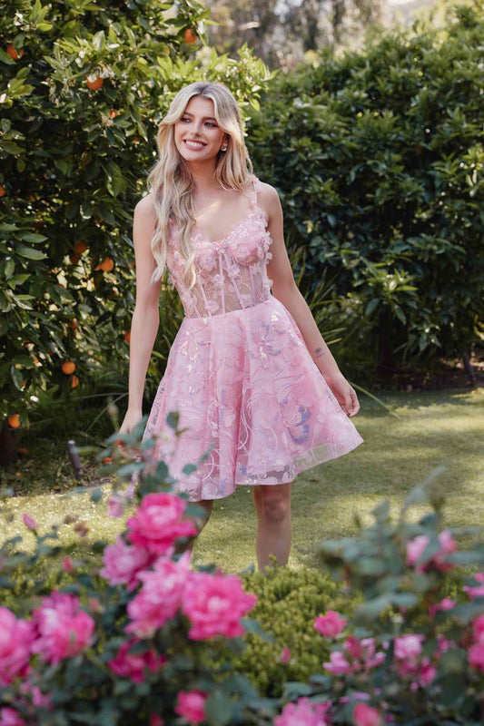 Embroidered Lace With Corset Bodice Cocktail Dress