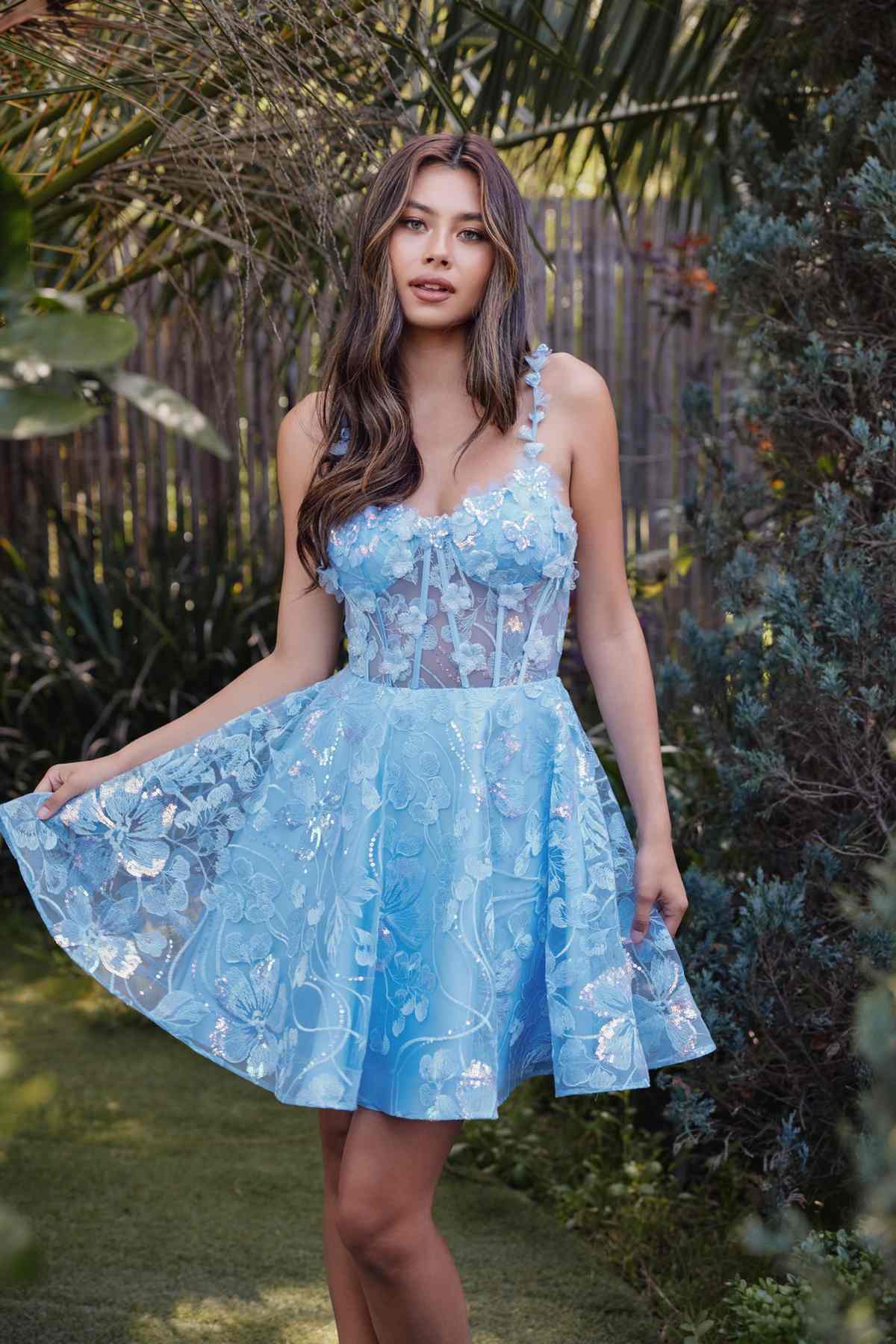Embroidered Lace With Corset Bodice Cocktail Dress