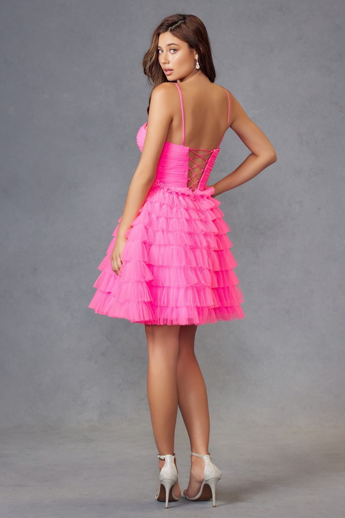 Strapless Tulle Ruffles Cocktail Gown
