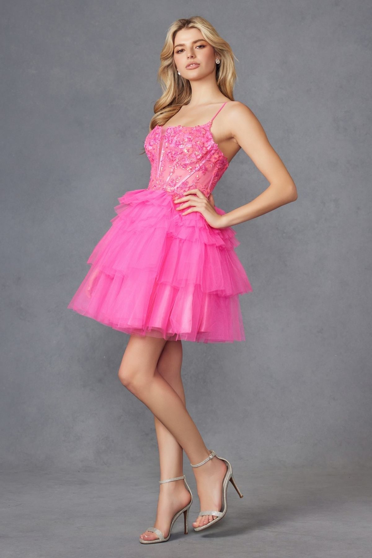 Corset Top Tulle Ruffle Cocktail Skirt Mini Dress