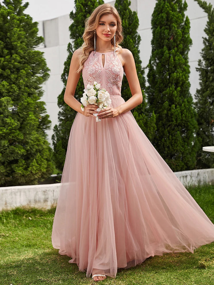 Elegant White Velvet Halter Neck Backless Prom Dress – Floor Length Formal Gown