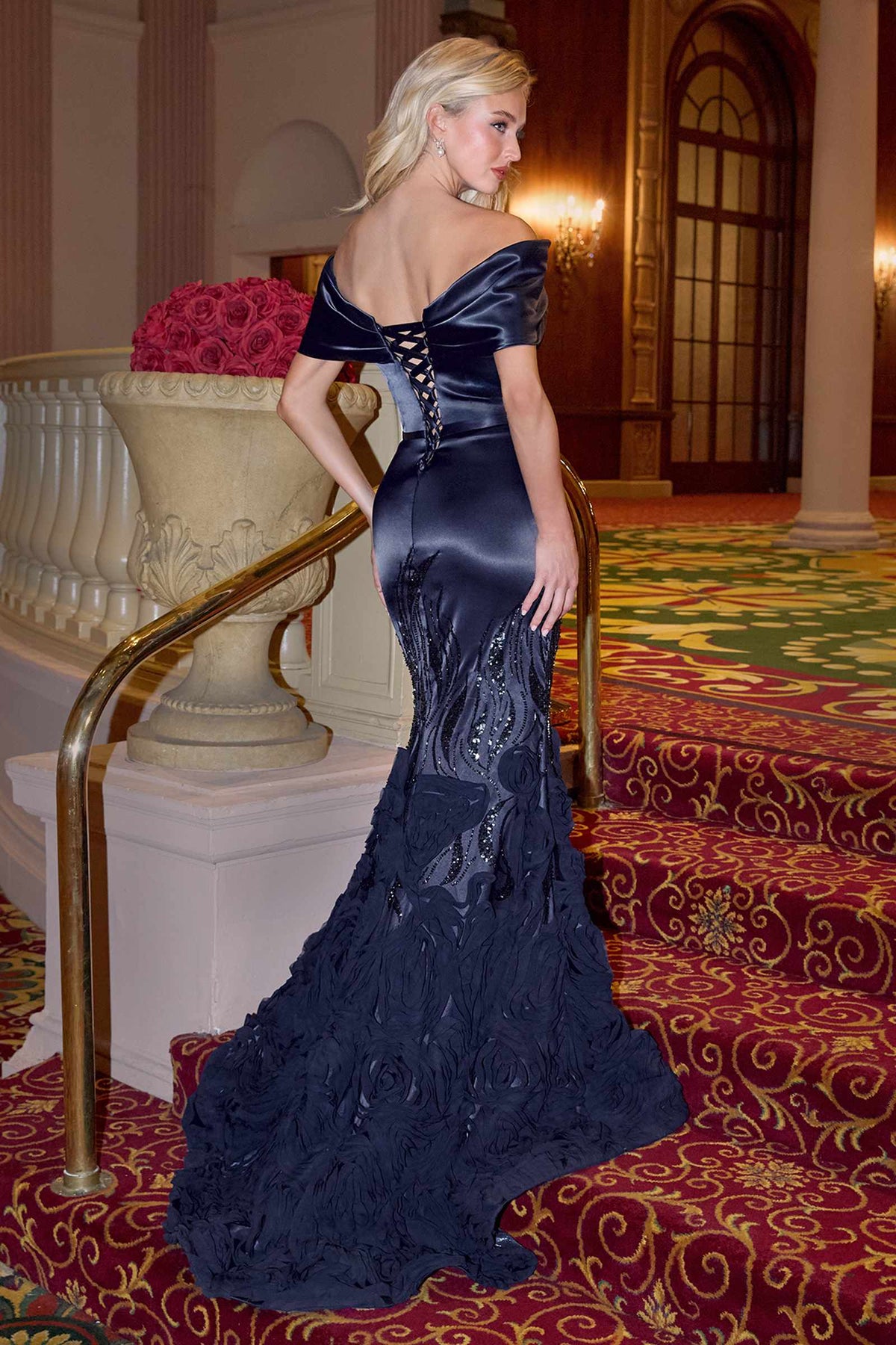 Luxe Satin Off the Shoulder Mermaid Gown