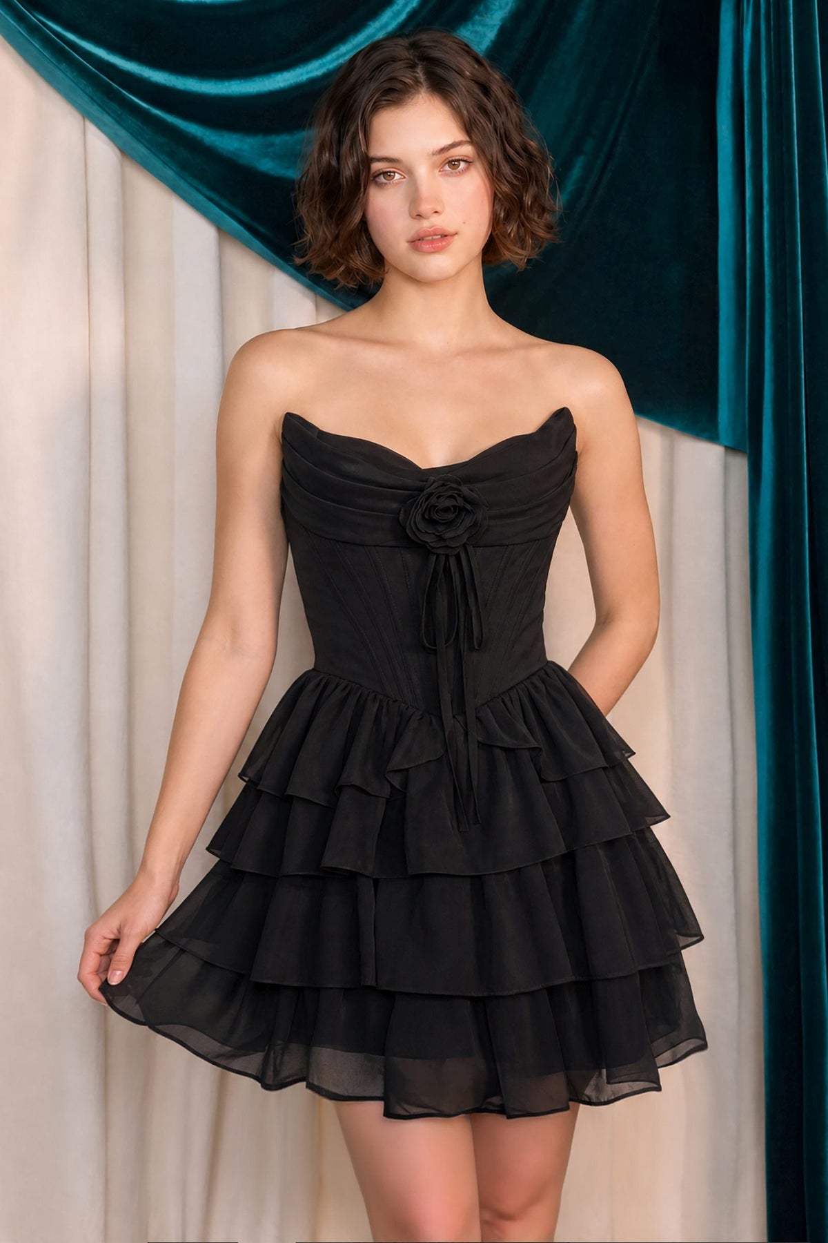 Strapless Layered Chiffon A-Line Mini Dress
