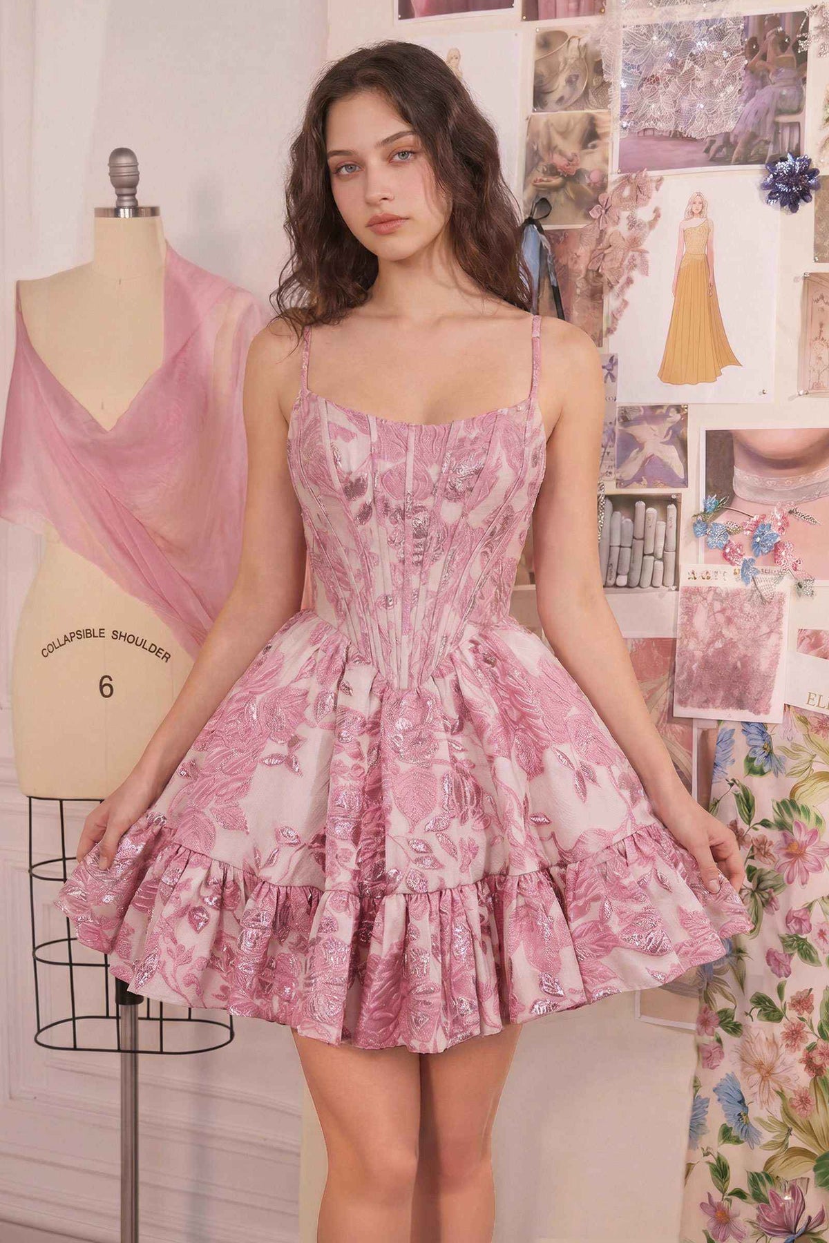 Fit and Flare Mini Floral Shimmer Dress