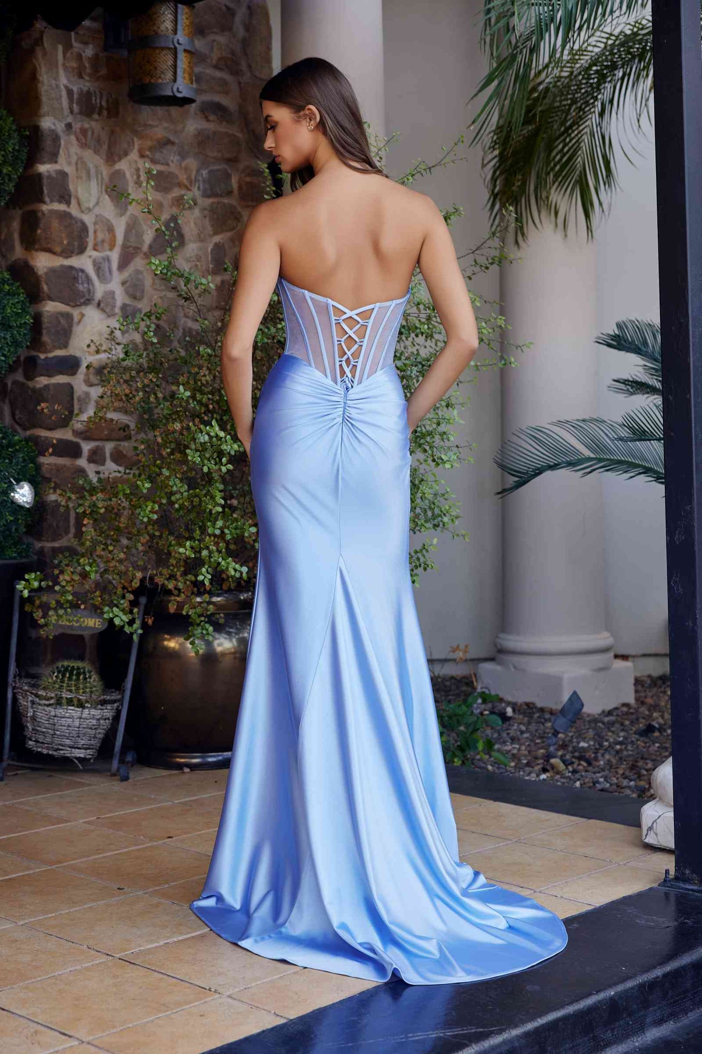Strapless Fitted Stretch Satin Prom Gown