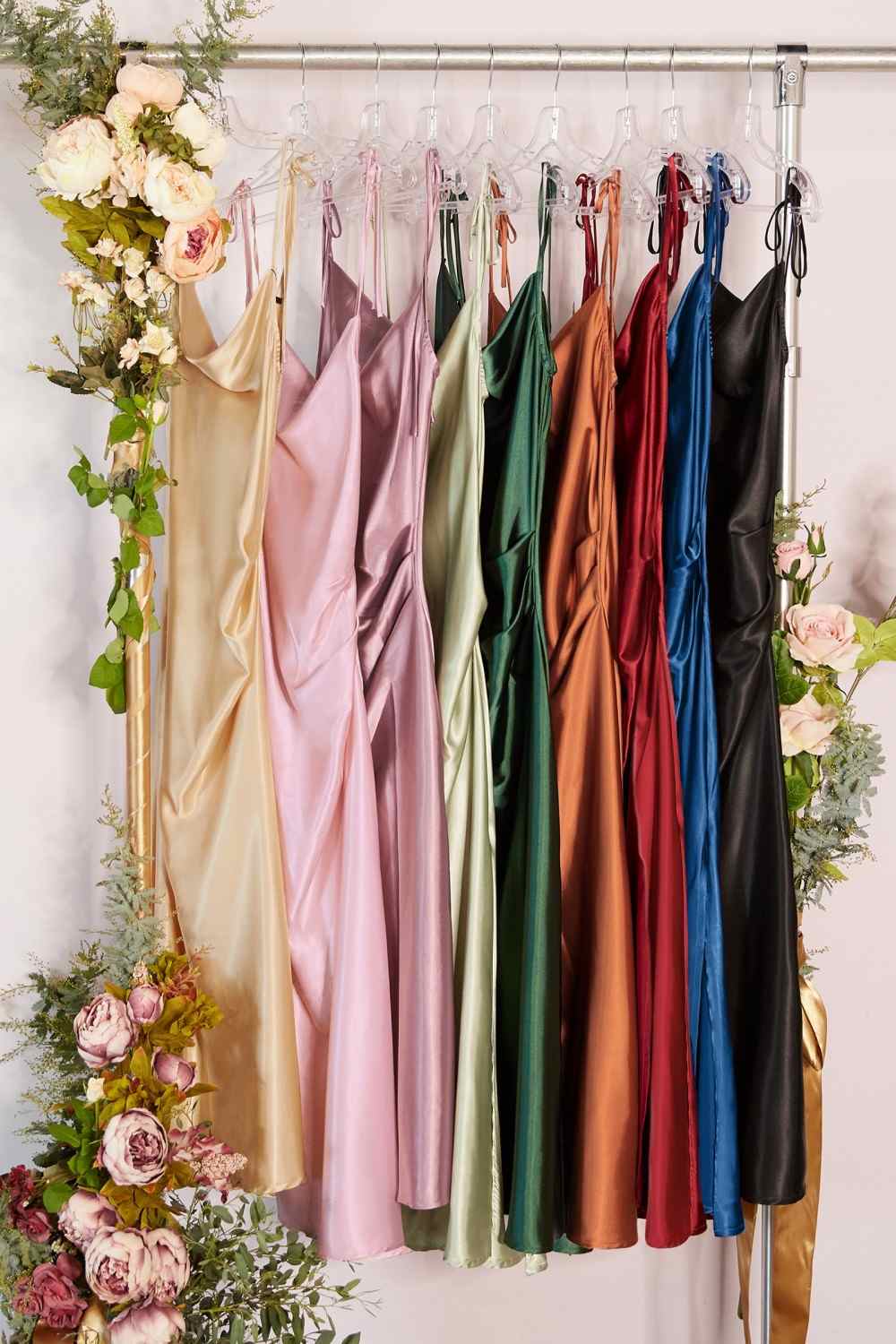 Satin Midi Length Dress High Side Split Cowl Neck