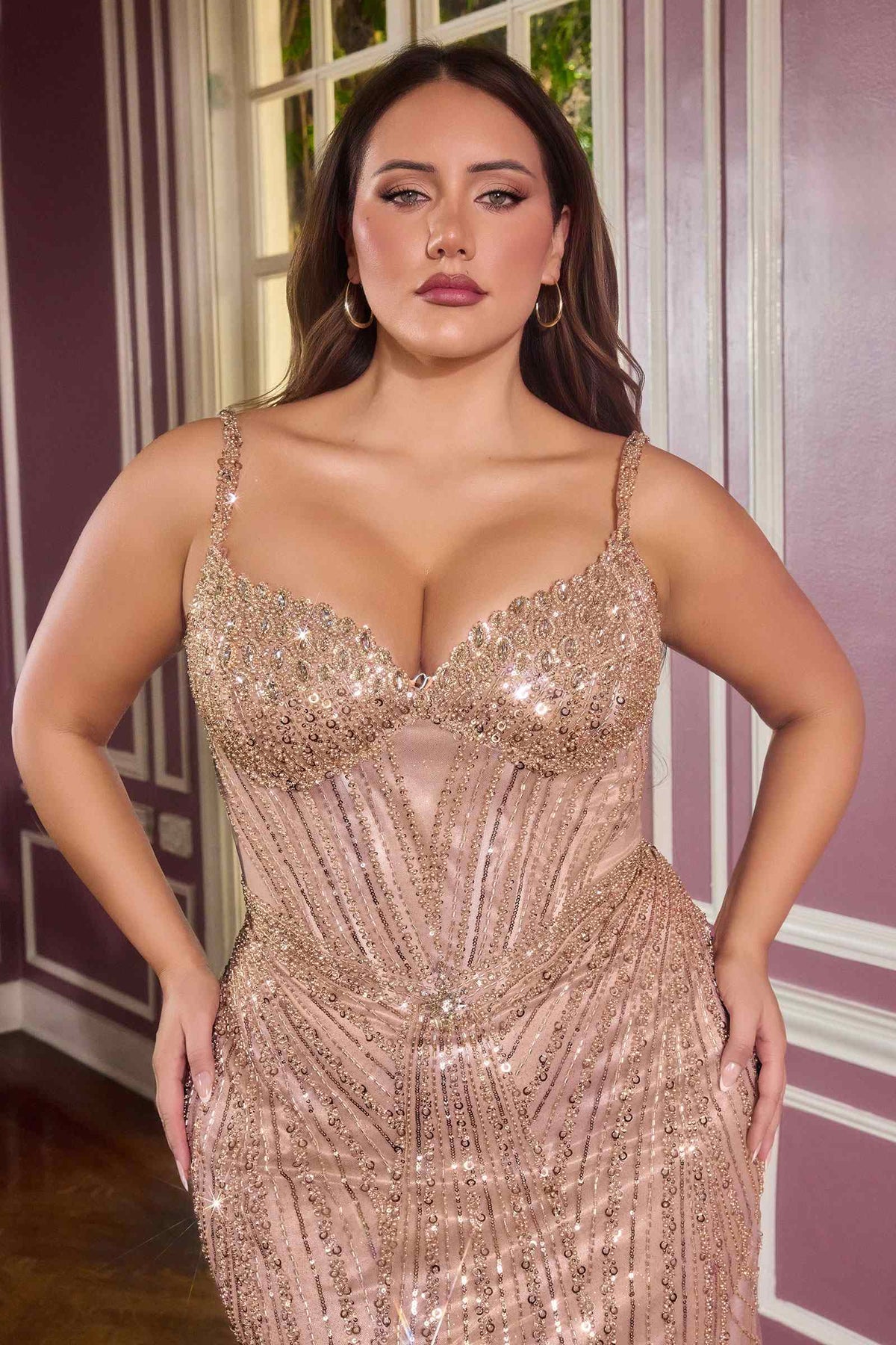 Strapless Beaded Fitted Gown
