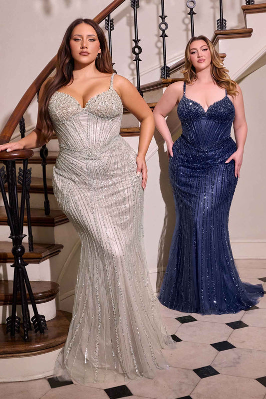 Strapless Beaded Fitted Gown