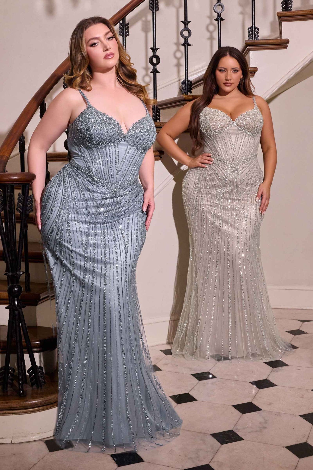 Strapless Beaded Fitted Gown