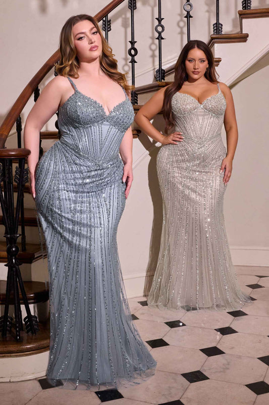 Strapless Beaded Fitted Gown