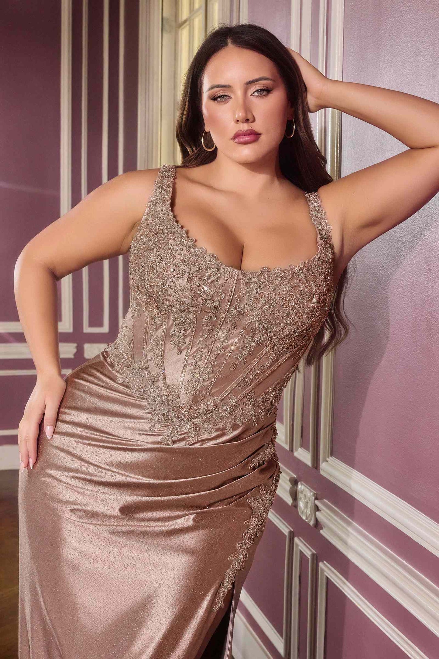 Strapless Fitted Gown With Lace Detailing