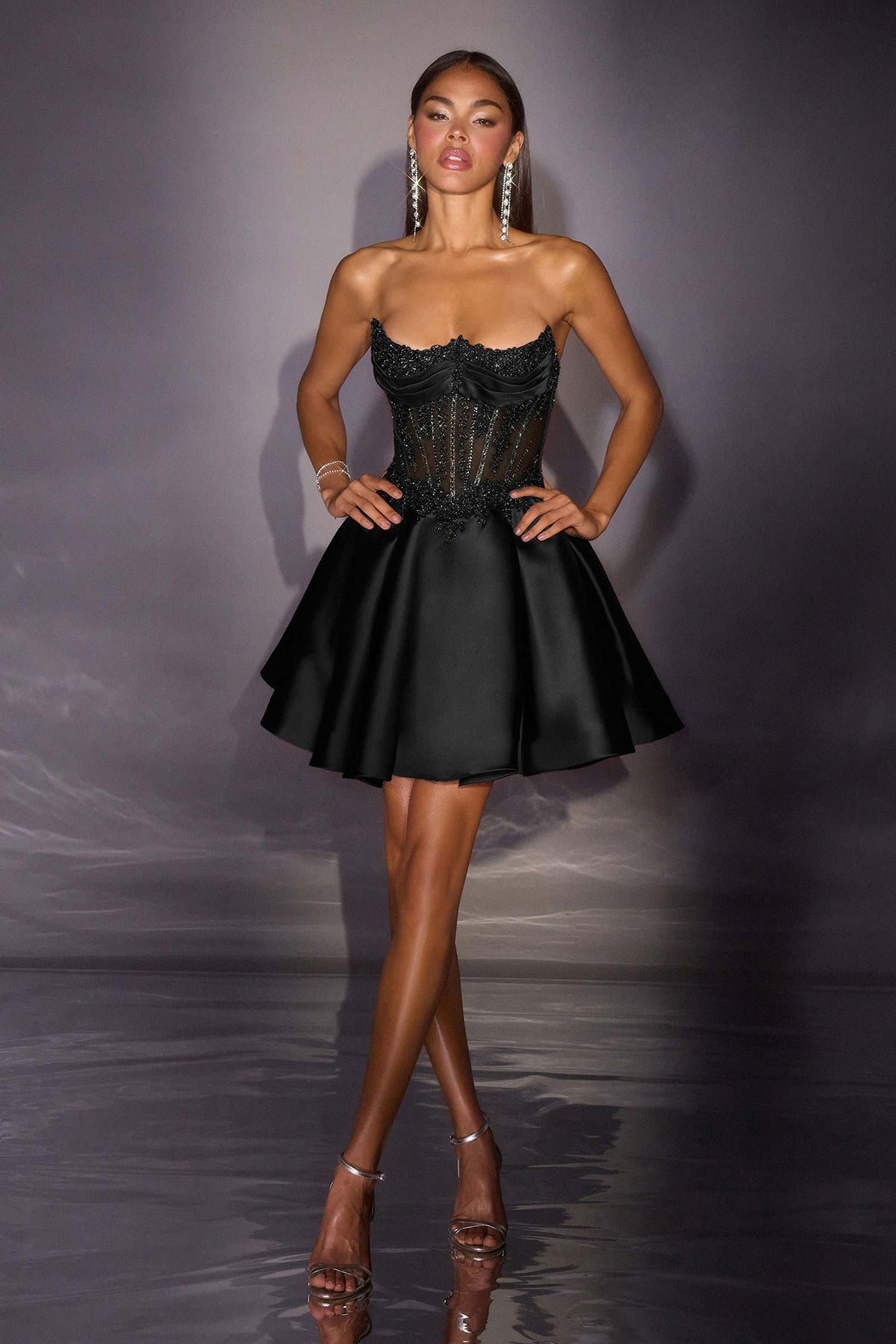 Fit & Flare Crystal Beaded Mini Dress