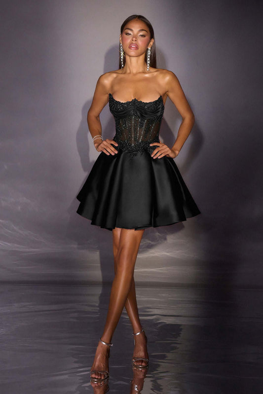 Fit & Flare Crystal Beaded Mini Dress