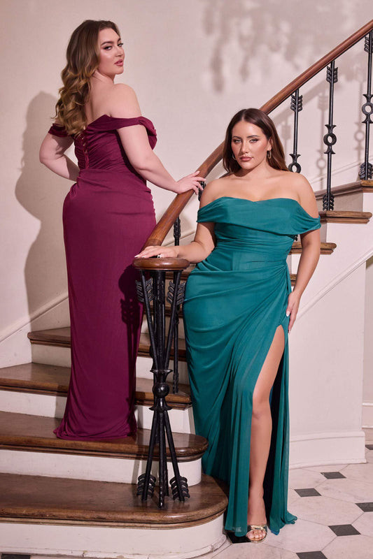 Off Shoulder Ruched Bodice Dress