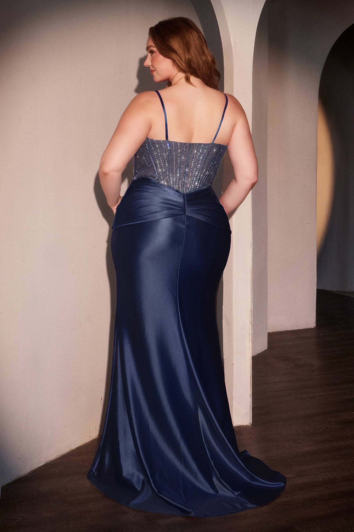 Fitted Satin Embellished Plus Size Gown