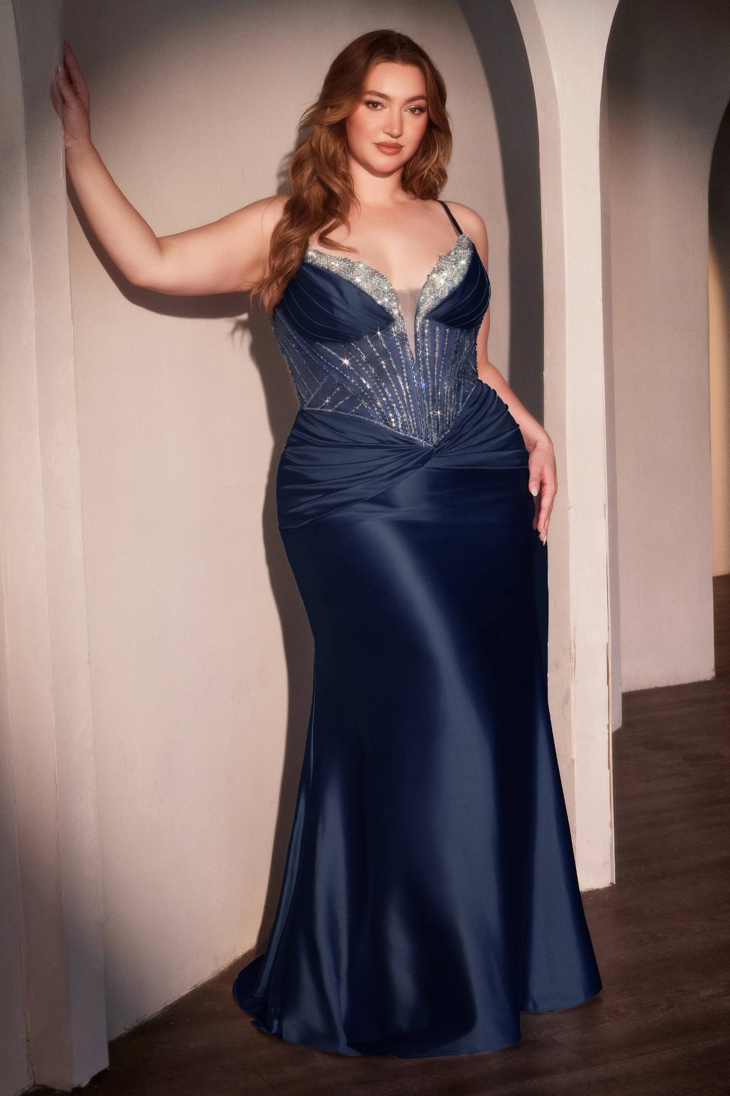 Fitted Satin Embellished Plus Size Gown