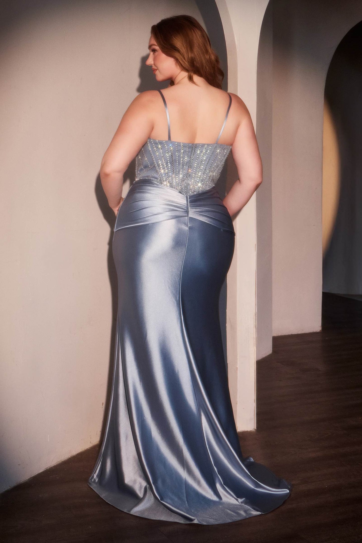 Fitted Satin Embellished Plus Size Gown