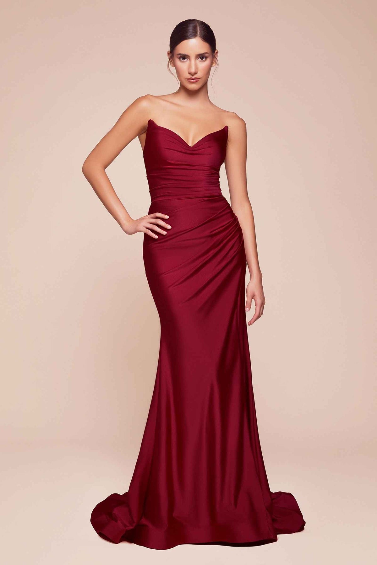 Strapless Stretch Satin Fitted Dusty Rose Gown
