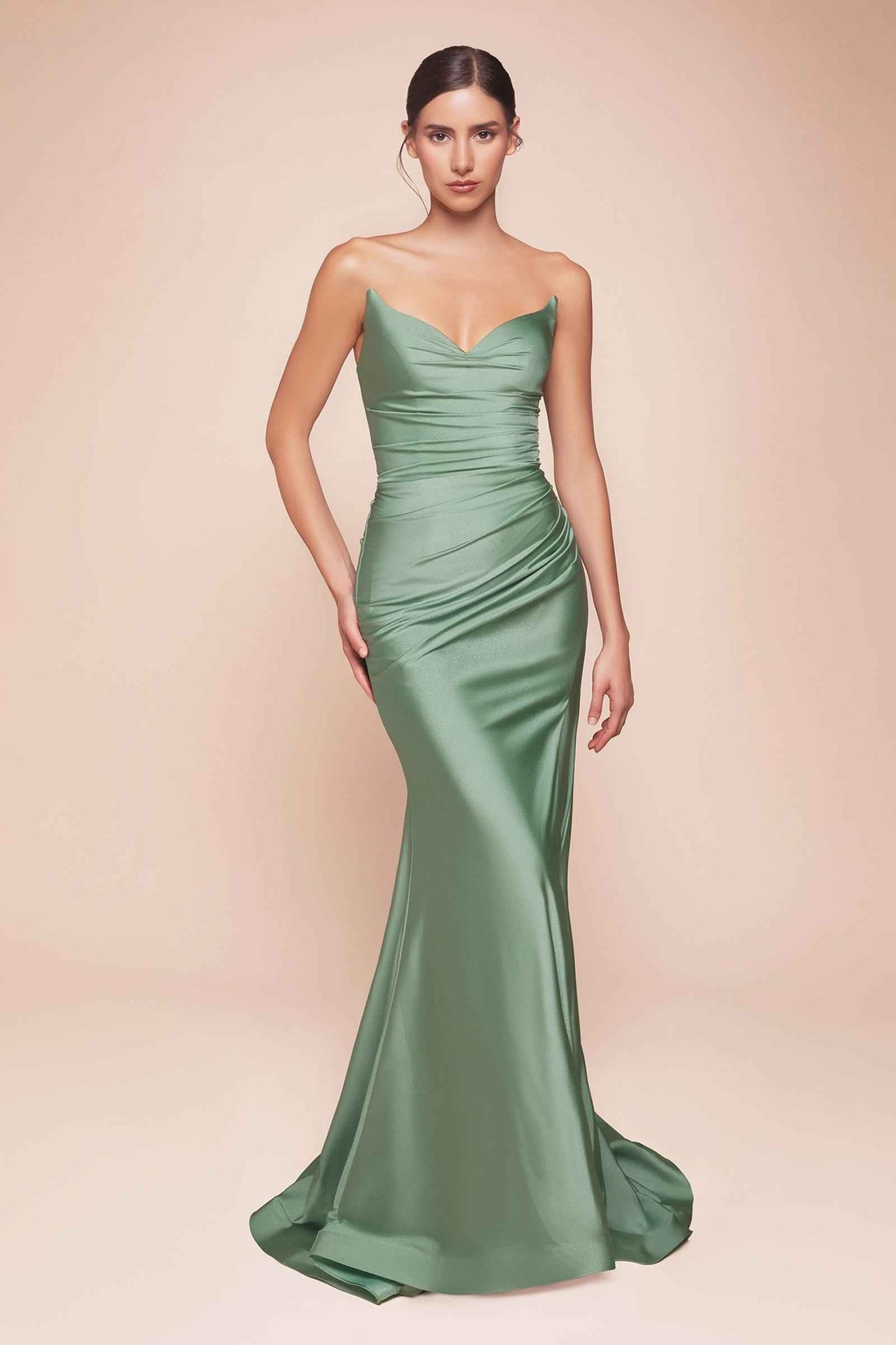 Strapless Stretch Satin Fitted Dusty Rose Gown