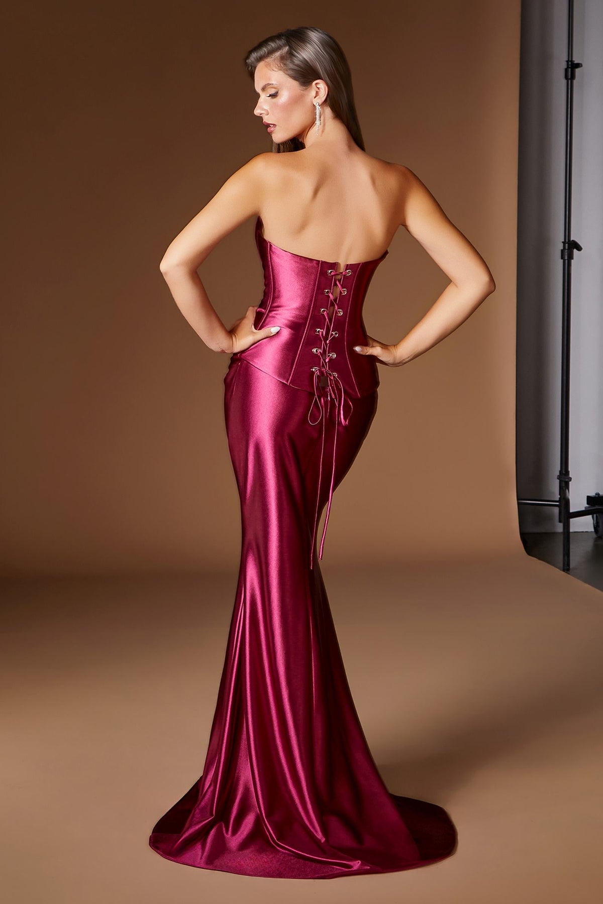 Strapless Corset Bodice Two Piece Fitted Satin Gown