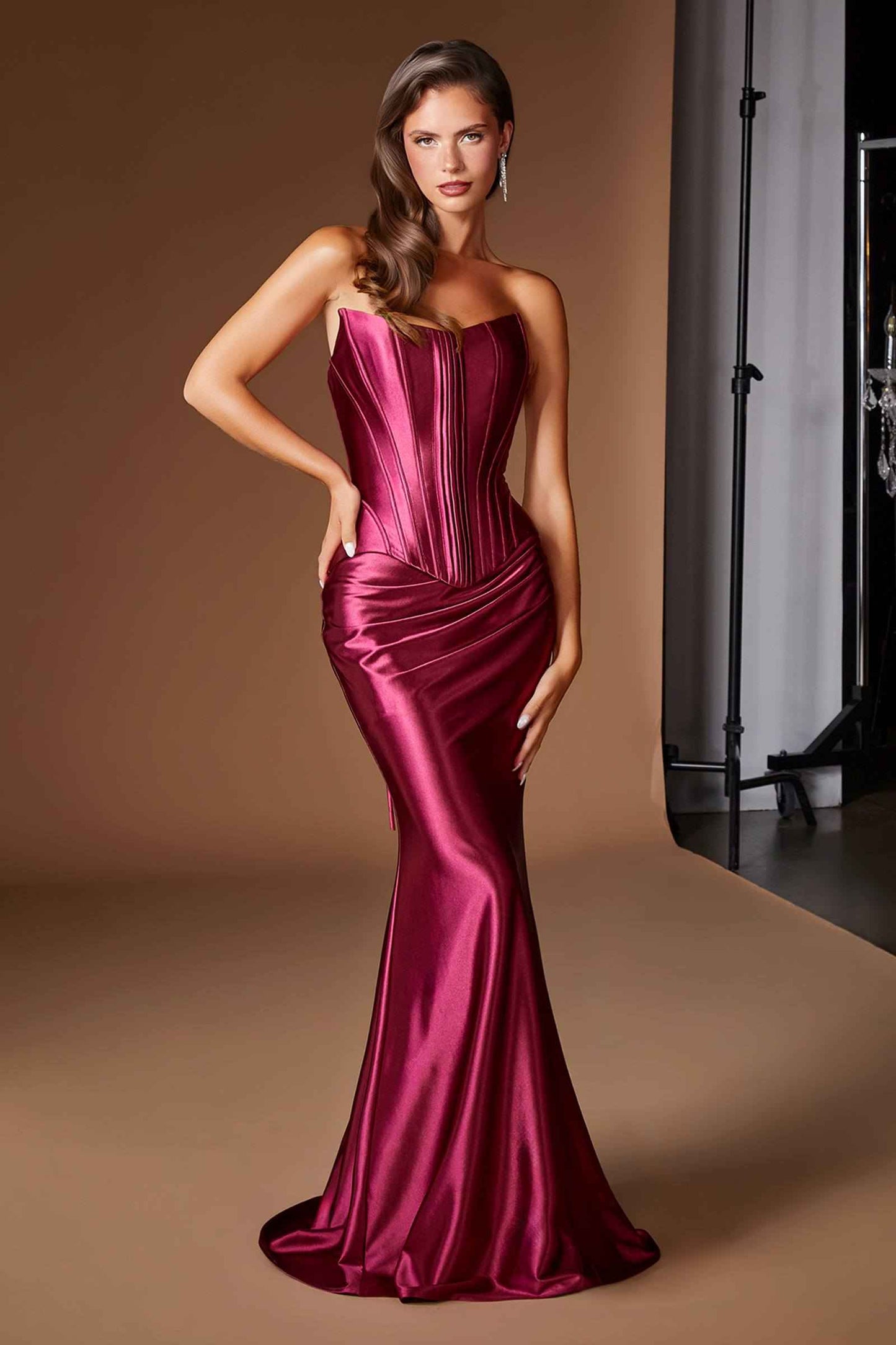 Strapless Corset Bodice Two Piece Fitted Satin Gown