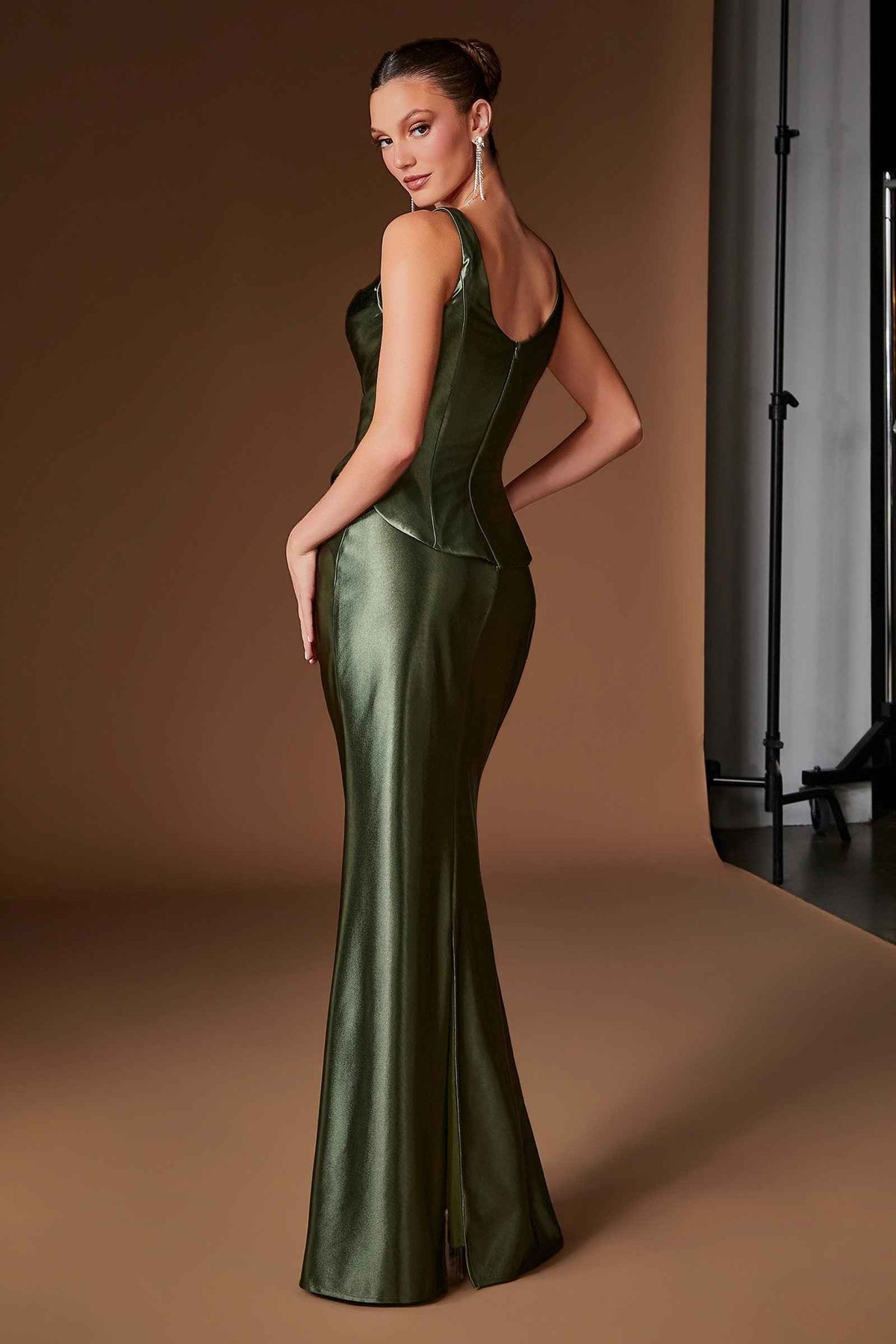 Square Neck Satin Fitted Evening Gown