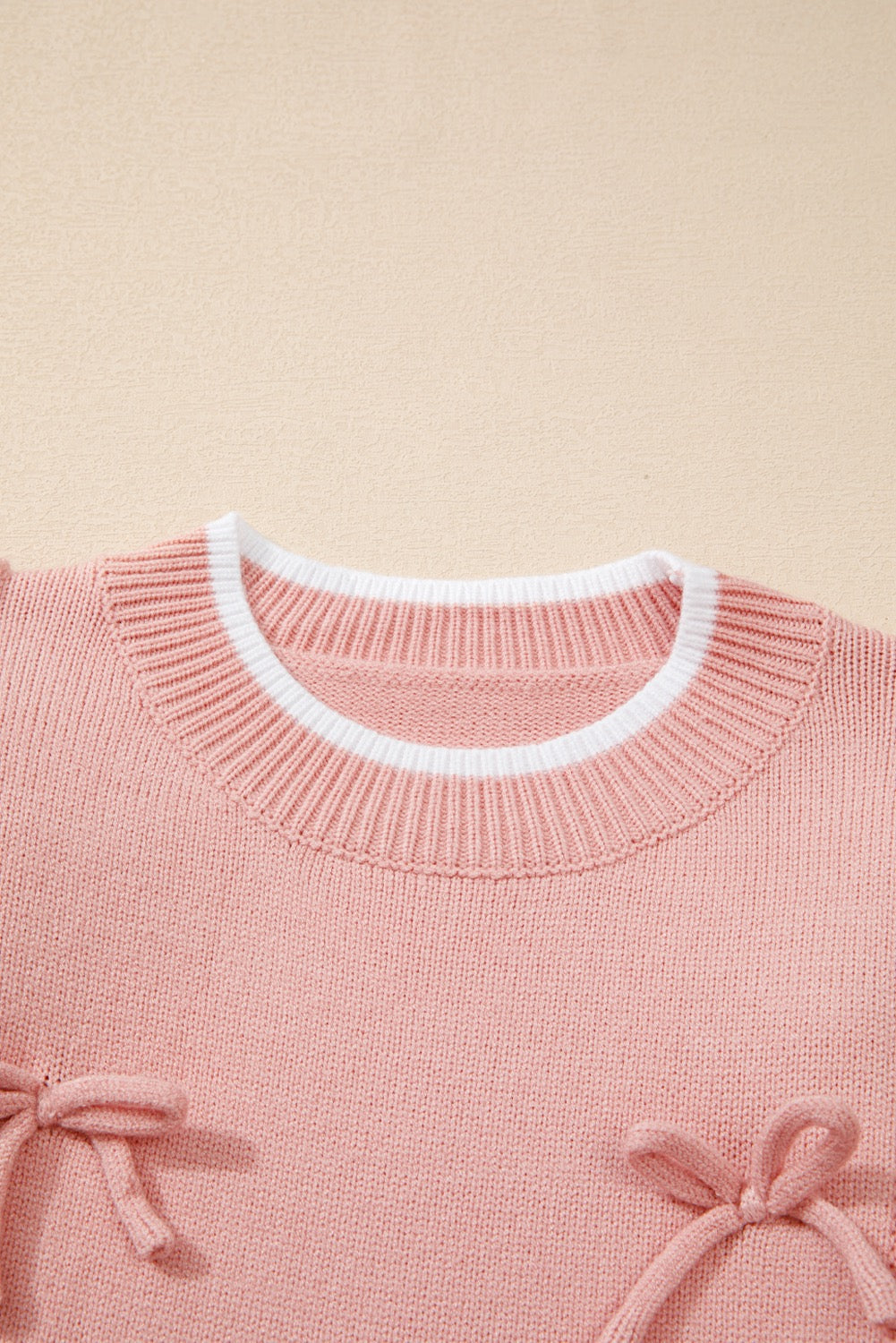 Blush Bow Detail Ruffle Shoulder Knit Sweater – Feminine Soft Pink Pullover