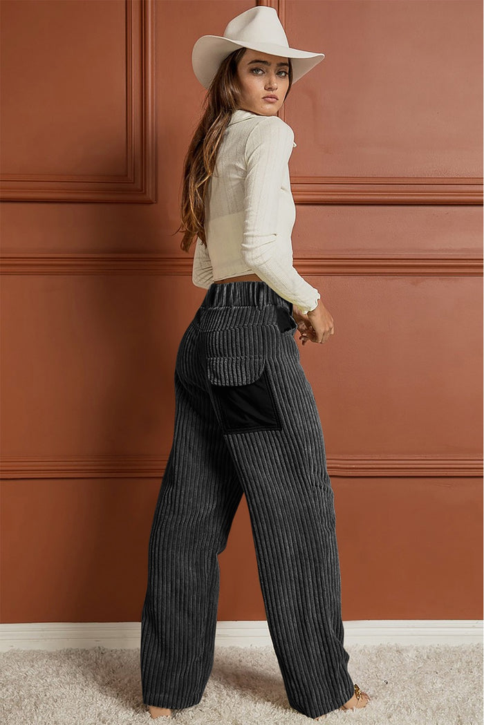 Grey Stretch Corduroy Wide Leg Pants