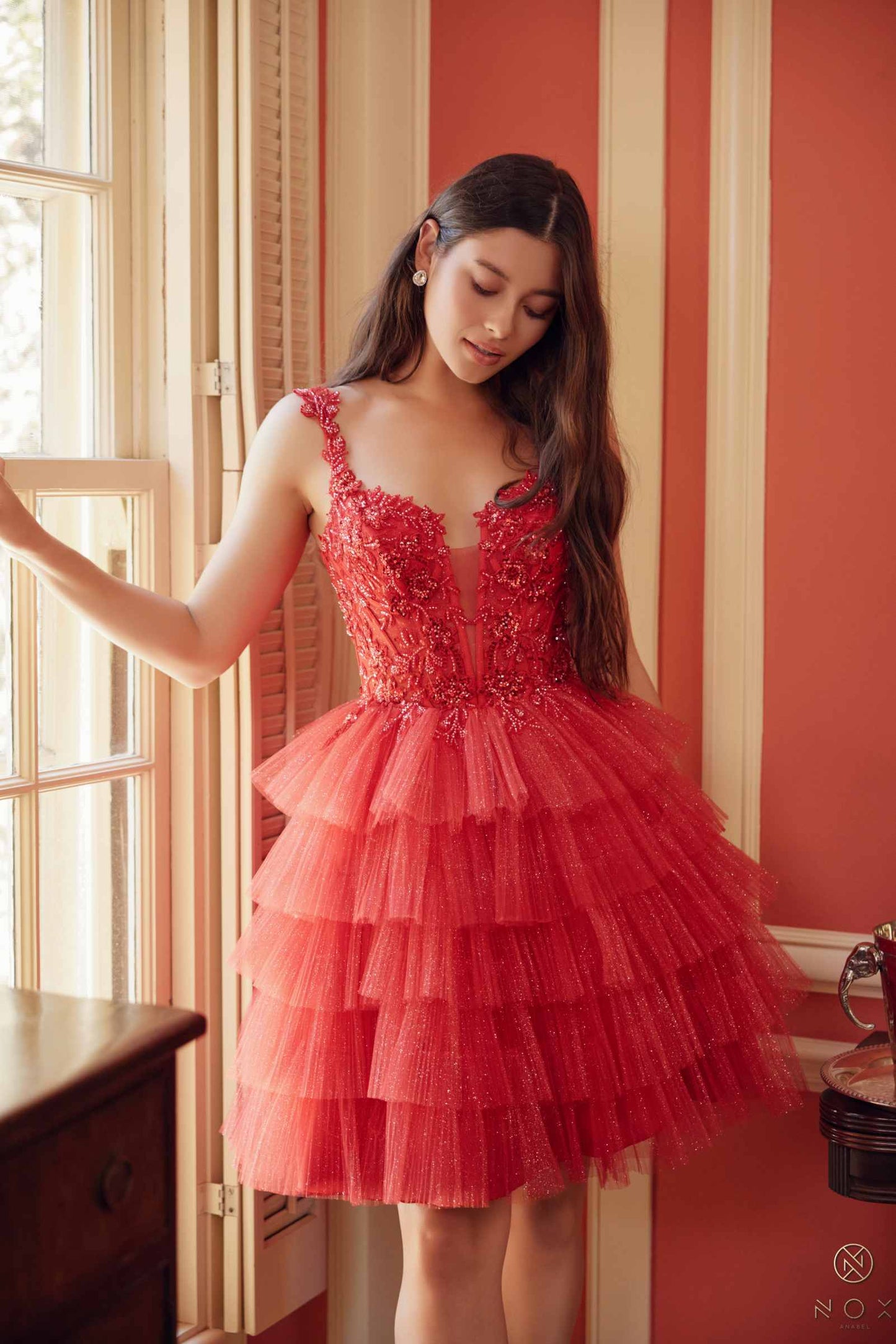 Short Tiered Ruffled A-Line Gown
