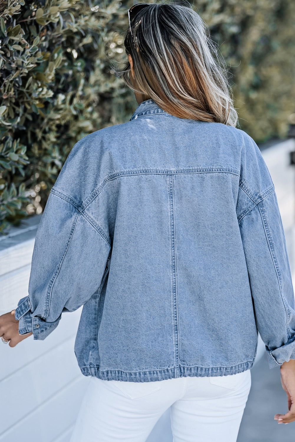 Light Blue Boxy Drawstring Denim Jacket
