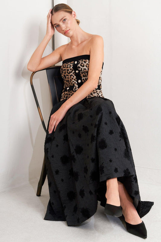 NOIR BLOOMING ROMANCE WOVEN FULL MIDI SKIRT
