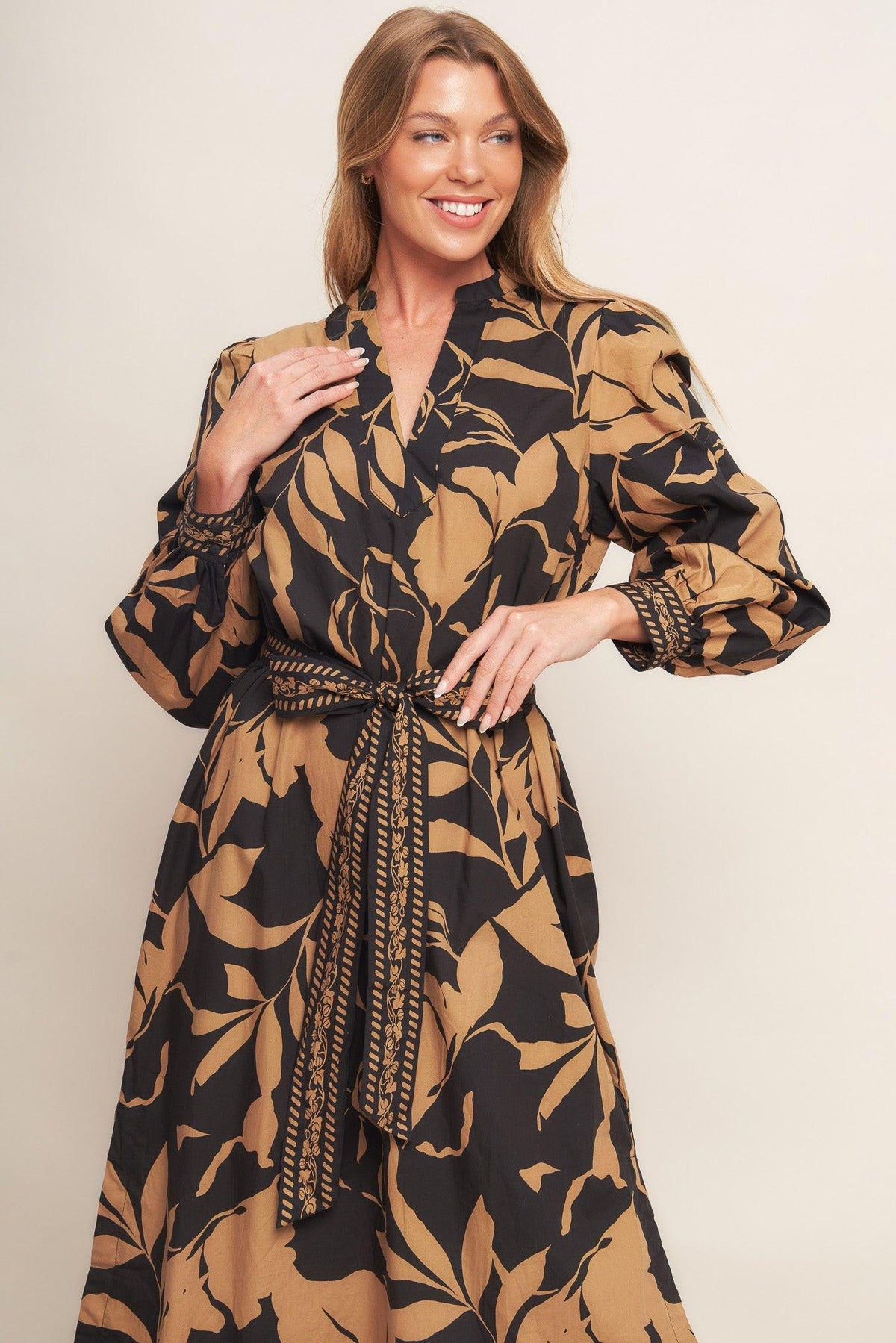 AUTUMN LEAF WOVEN MIDI DRESS