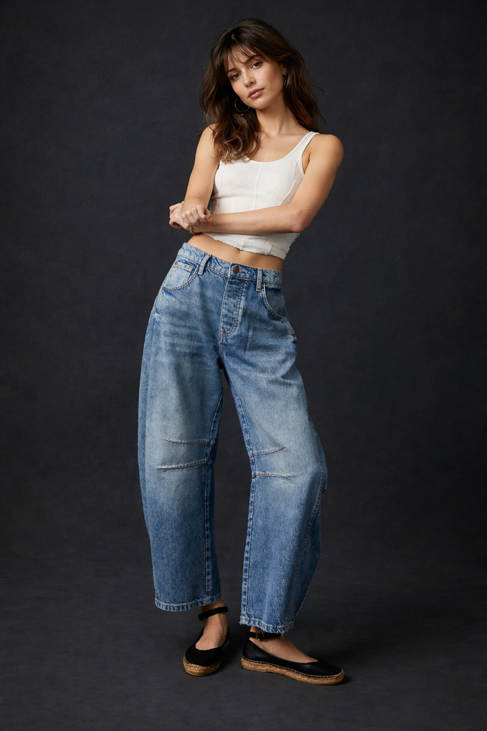 Barrel Leg Jeans With Pockets