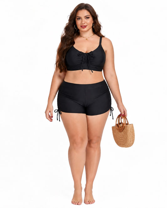 Curvy Ruched Drawstring Swim Set