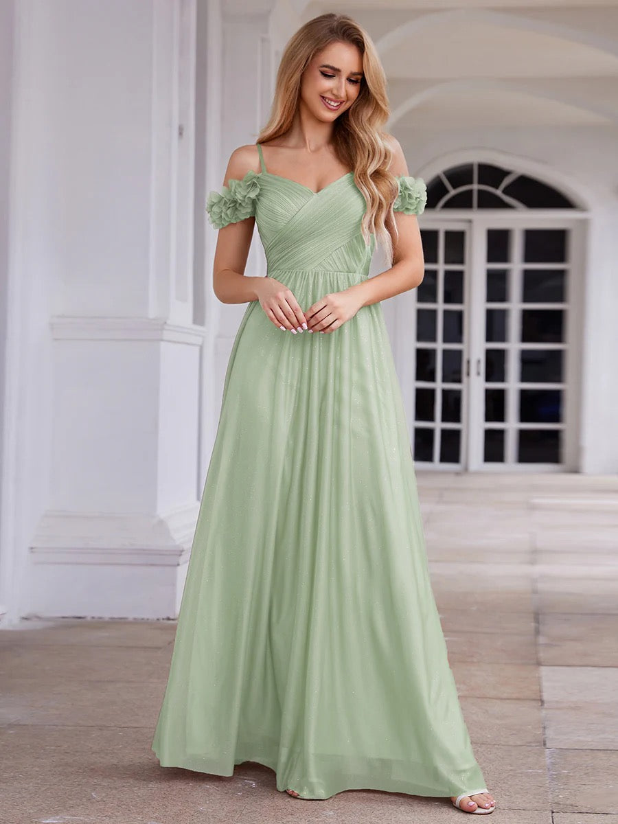 Sage Green Off-Shoulder Chiffon A-Line Formal Dress