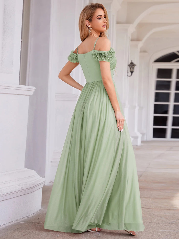 Sage Green Off-Shoulder Chiffon A-Line Formal Dress