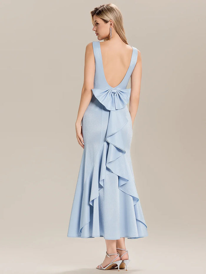 Light Blue Sleeveless Mermaid Midi Dress