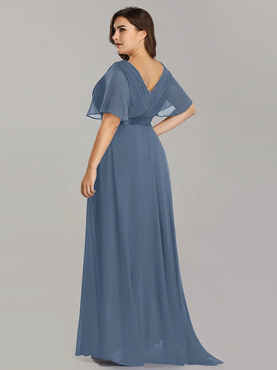 Flutter Sleeve High Low Formal Dress
