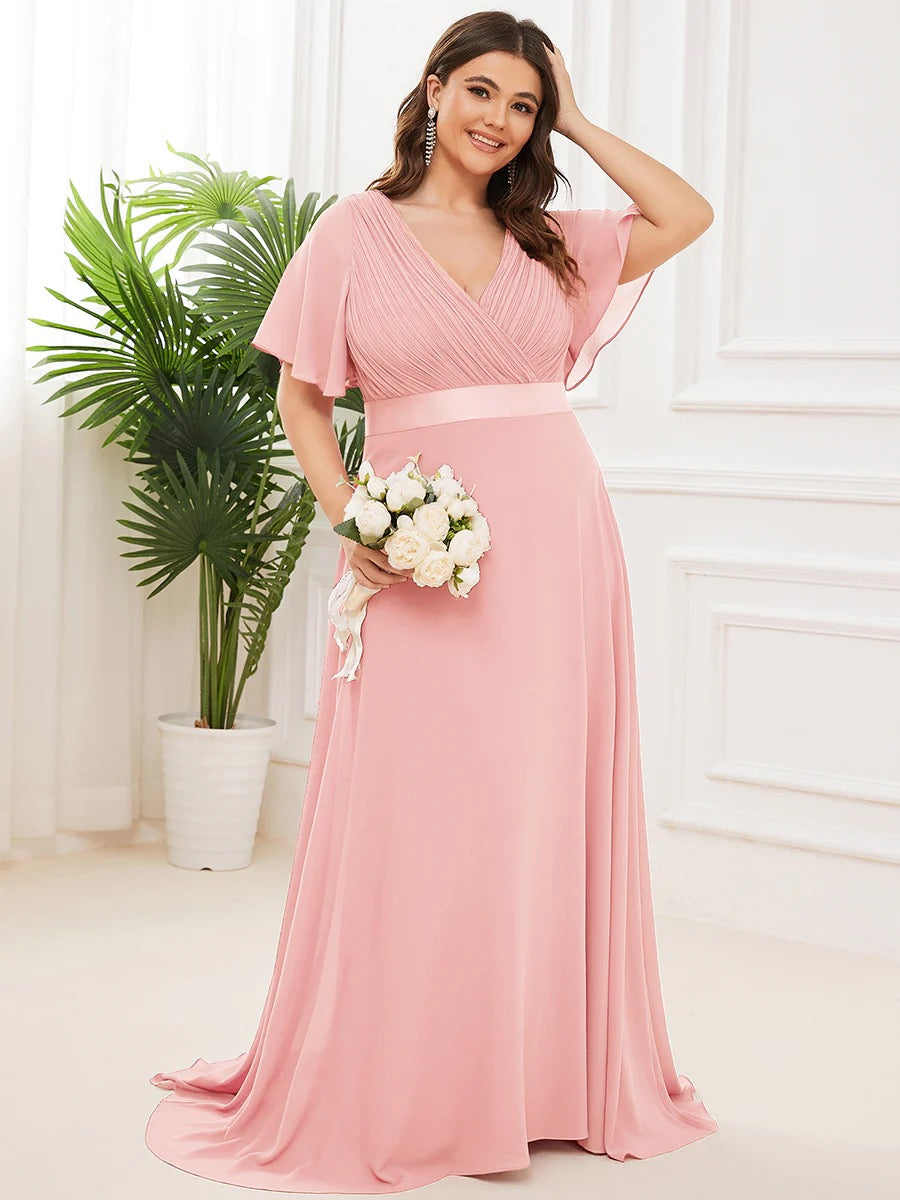 Flutter Sleeve High Low Formal Dress