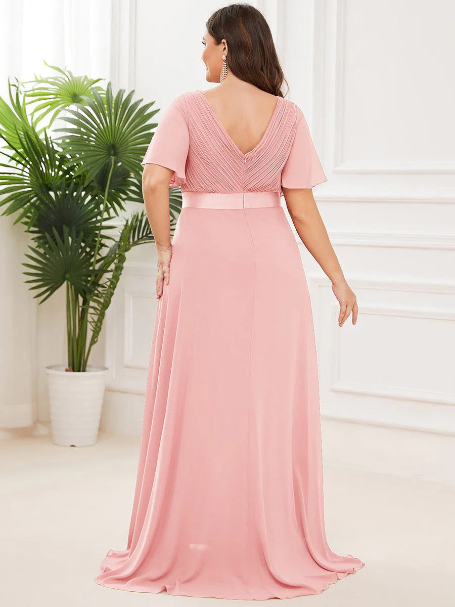 Flutter Sleeve High Low Formal Dress