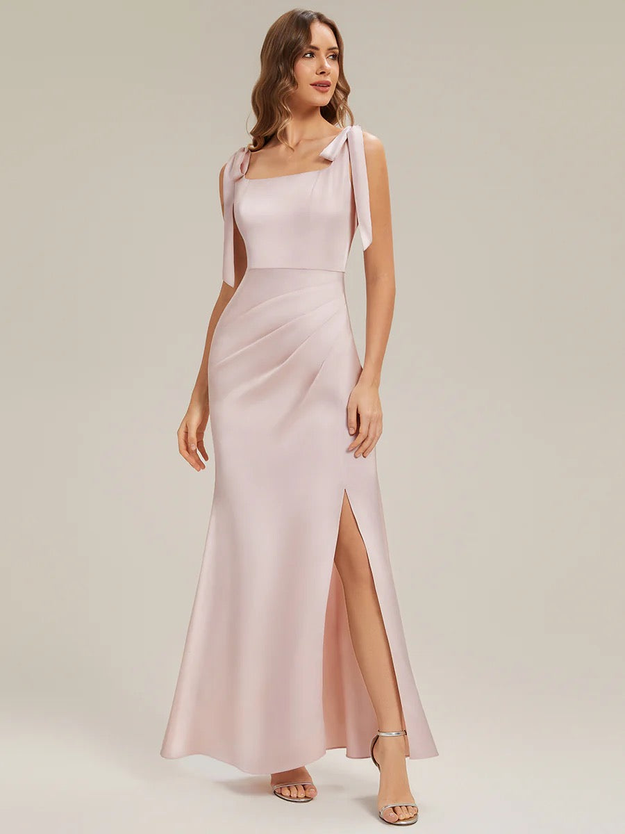 Blush Pink Sleeveless Square Neck Backless Sheath Floor Length Dress