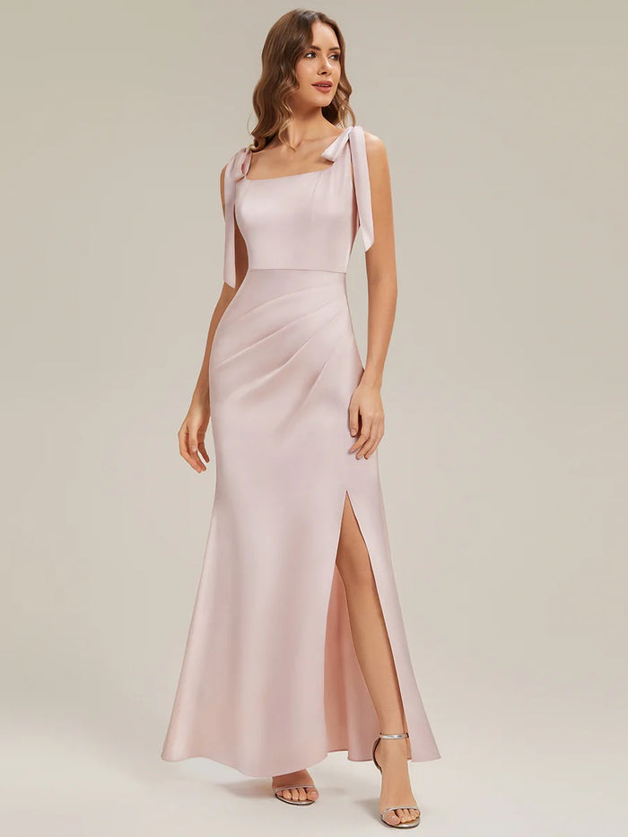 Blush Pink Sleeveless Square Neck Backless Sheath Floor Length Dress