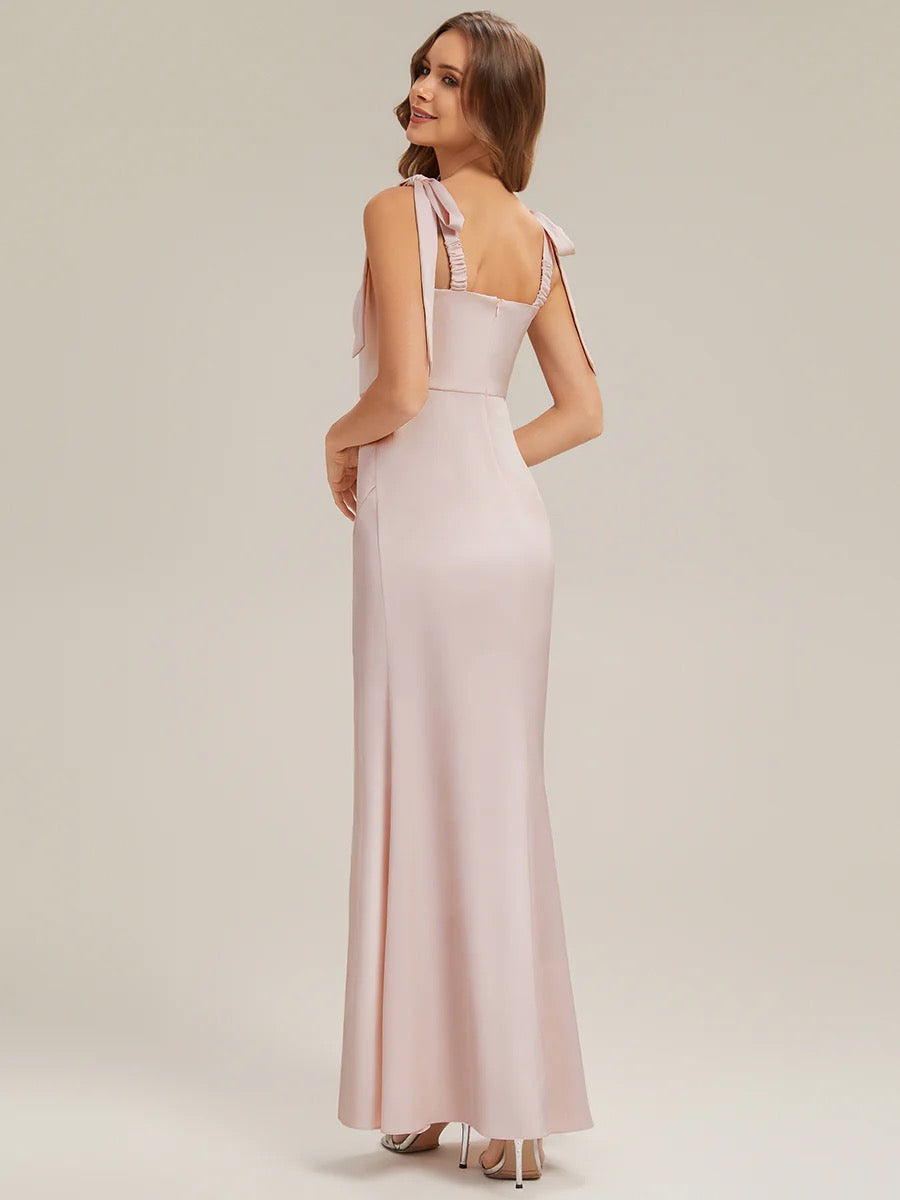Blush Pink Sleeveless Square Neck Backless Sheath Floor Length Dress