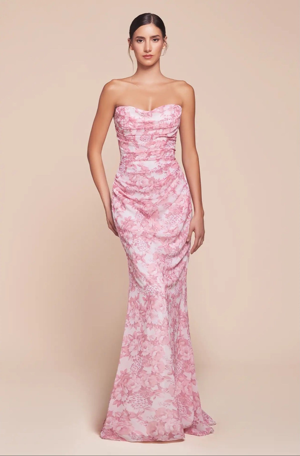 Pink Pink Floral Strapless Mermaid Gown