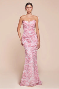 Pink Pink Floral Strapless Mermaid Gown