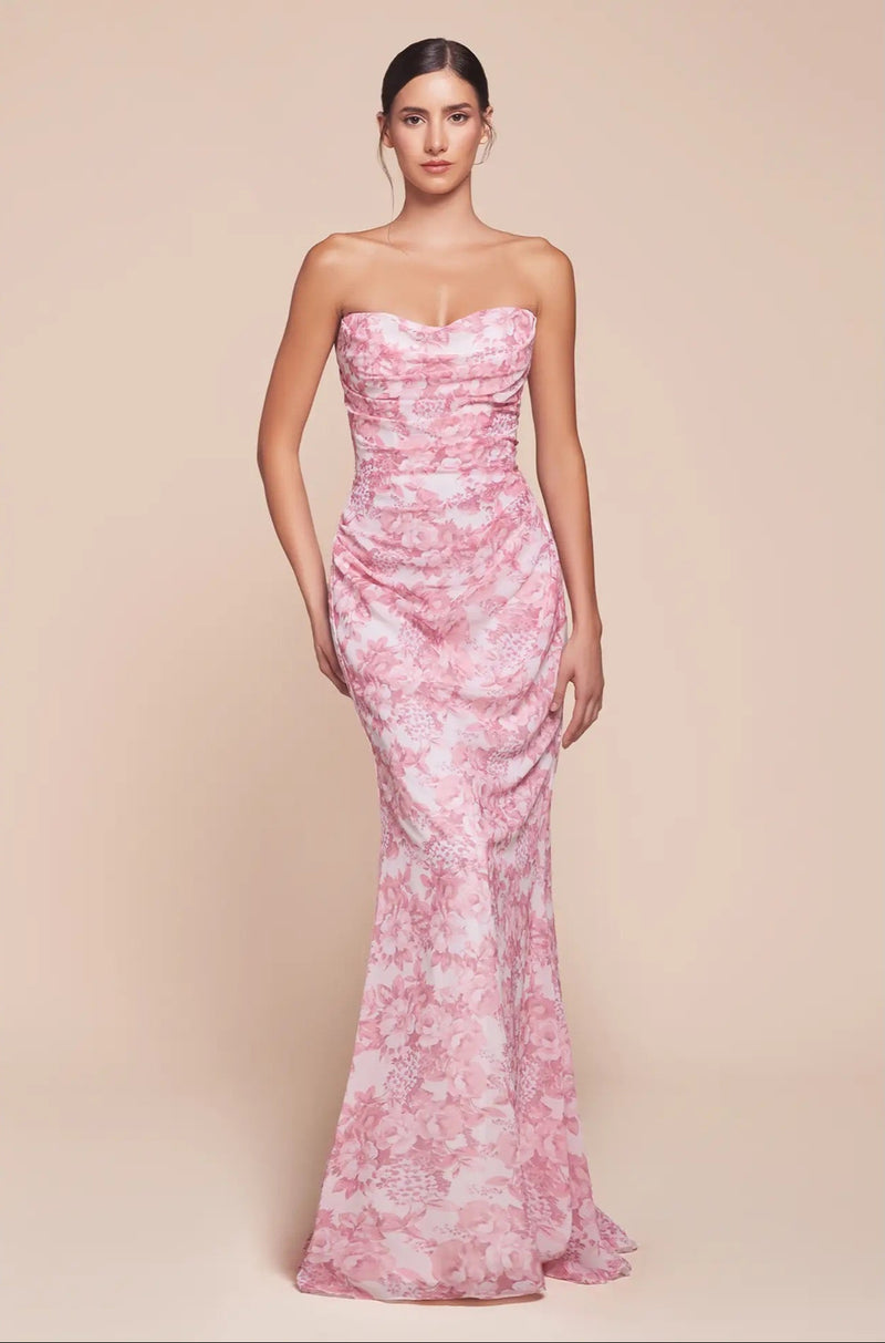 Pink Pink Floral Strapless Mermaid Gown